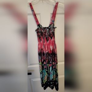 NWOT Tello's Multicolor Pink Groovy Floral Dress Medium Stretchy Fit XS Small